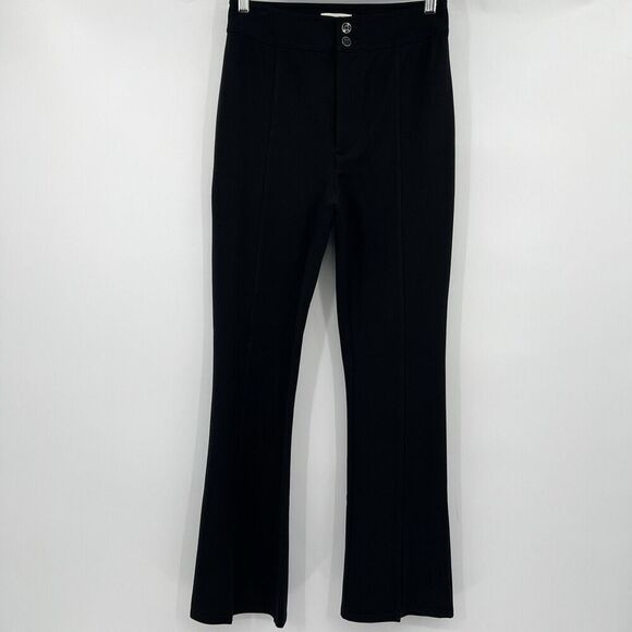 Maeve Anthropologie Slit Split Front Flared Leg Ponte Pants Black Women’s Size 4 - Picture 3 of 11